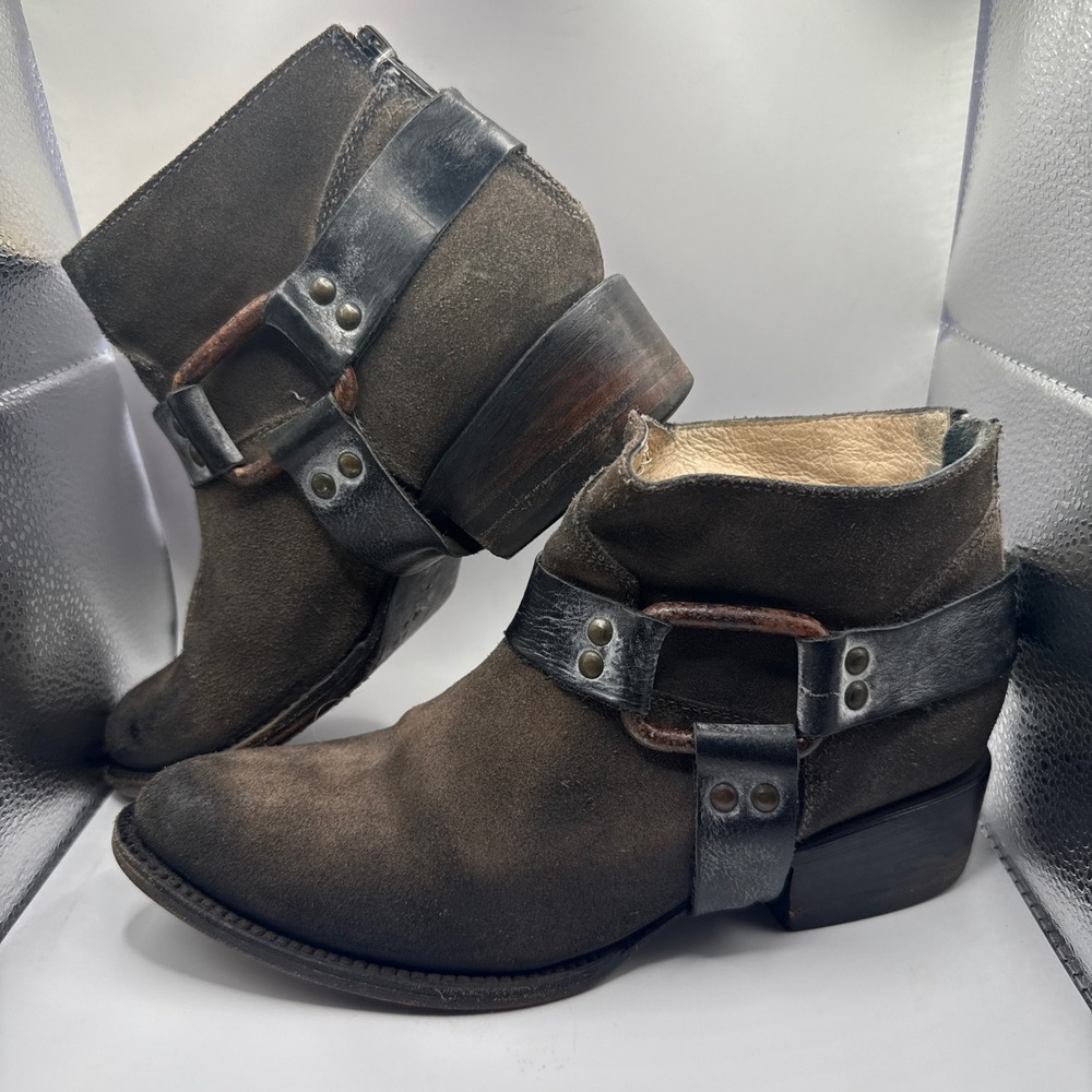 Freebird by Steven Phlow Brown Suede Harness Ankle Boots Womens 7 FB-PHLOW